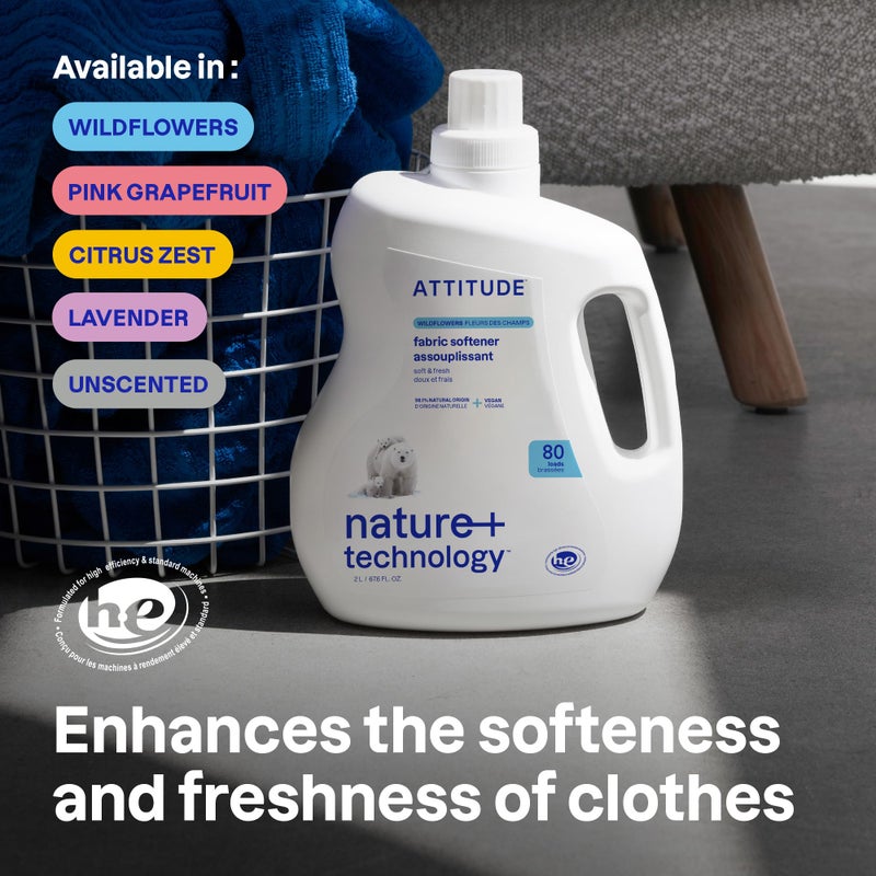 ATTITUDE Liquid Fabric Softener, Plant-Based & Vegan, HE Compatible, Naturally Derived, Citrus Zest Scent, 80 Loads, 67.6 Fl Oz - Image 2